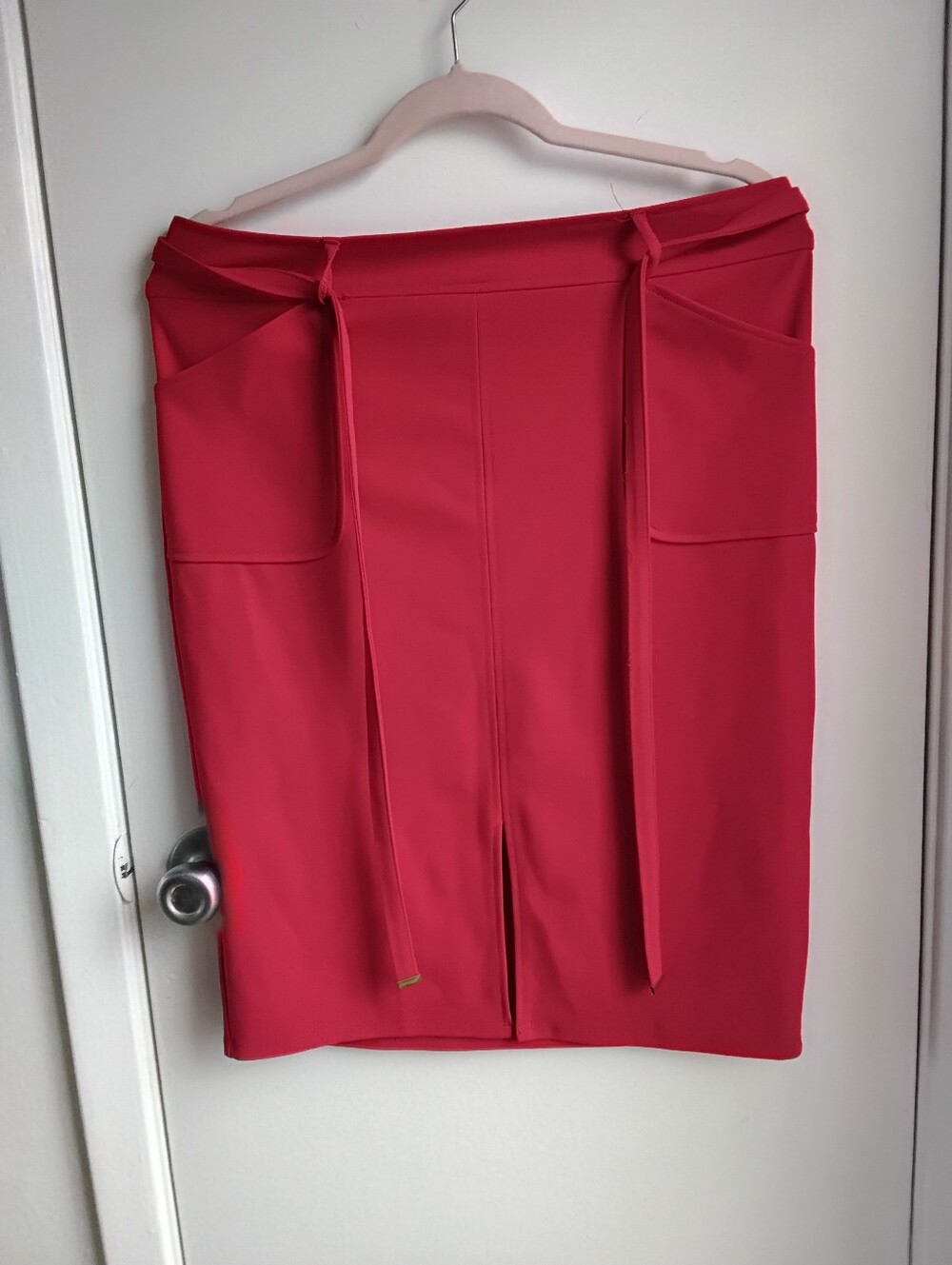 Red Tie-Waist Pocket Pencil Skirt